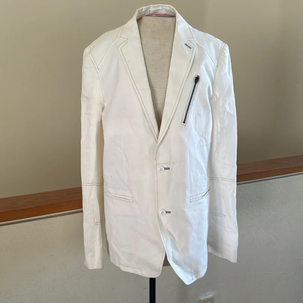 Bar lll white linen contrasting detail overcoat blazer size large